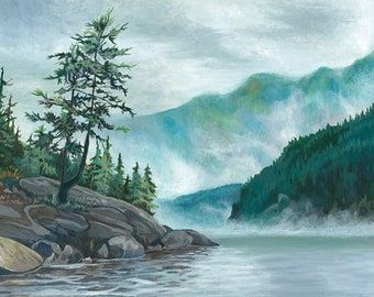 Pacific Northwest Watercolor, Pine Tree Painting, White Pine Tree, Canadian Landscape, Watercolor Pictures, Nature Inspired Decor, Tree Wall Decor, Watercolor Painting Techniques, Acrylic Painting For Beginners