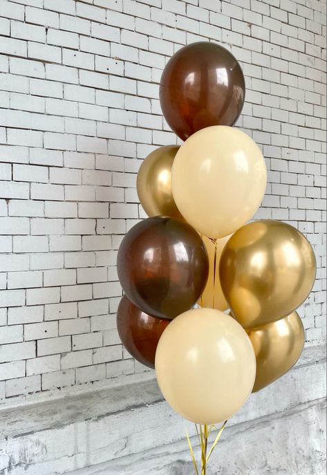 Brown White And Gold Party Decor, Brown And Beige Party Decorations, Brown And Tan Party Decor, Brown And Beige Birthday Theme, Ballon Decorations Brown, Brown Party Decor, Golden Birthday Themes, Brown Balloons, Beautiful Balloons