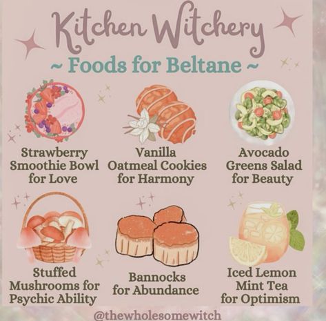 Foods for Beltane Foods For Beltane, Beltane Food Recipes, Beltane Foods, Witchy Food Recipes, Kitchen Witchery Recipes, Beltane Food, Witch Cookbook, Beltane Traditions, Cottagecore Food Recipes