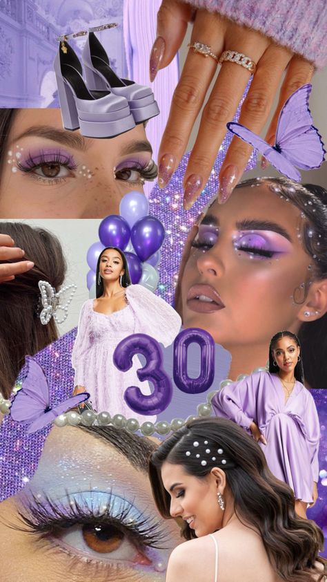 30th Birthday vibes! #euphoriamakeup #lilac #purple #30thbirthday #pearls Purple 30th Birthday Party, Virgo + Core + Aesthetic, Birthday Vibes, 13 Going On 30, Birthday Shoot, Happy 30th Birthday, 30th Birthday Parties, 13th Birthday, + Core + Aesthetic