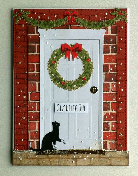 Christmas Door Cards Handmade, Front Door Christmas Cards, Christmas Door Card, Door Card, Christmas Frames Diy, Christmas Card Illustration, Christmas Calligraphy, Cat Birthday Card, Wreath Drawing