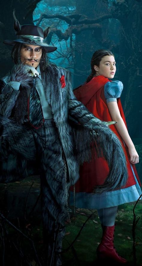 Johnny Depp and Lilla Crawford as The Wolf and Little Red in 'Into The Woods' (2014). Costume Designer: Colleen Atwood. Lilla Crawford, Into The Woods Movie, John Depp, Colleen Atwood, Johnny Depp Movies, Disney Live Action, Into The Woods, Movie Costumes, Musical Movies