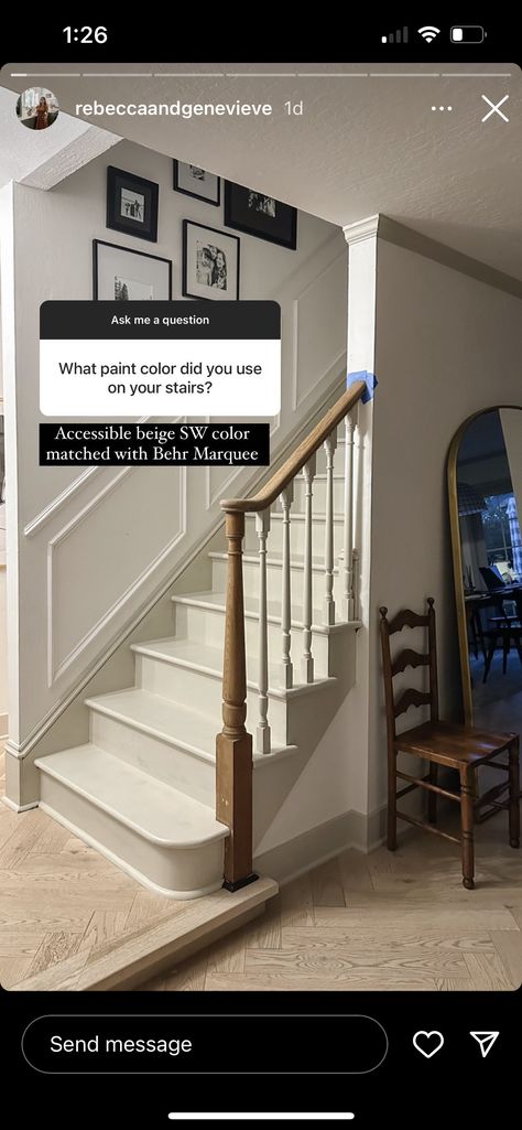 Painted Wood Stairs, Painted Stair Risers, Stair Nook, Stairs Colours, Black Staircase, Tan Paint, Accessible Beige, Home Essence, Staircase Makeover