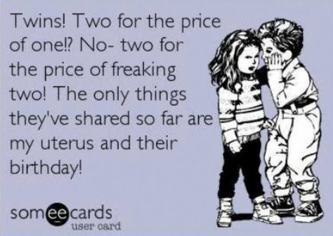 I can relate to this one... Twin Quotes Funny, Twin Mom Humor, Twin Things, Funny Pregnancy Memes, Twin Mum, Twin Quotes, Twins Mommy, Twin Humor, Pregnancy Memes