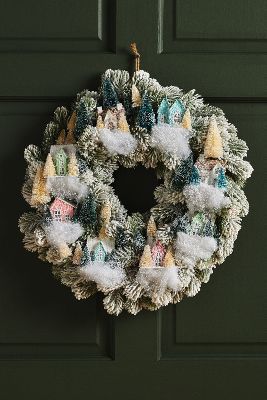 Anthropologie Christmas, Snowy Village, Diy Christmas Village, Fun Christmas Decorations, Holiday Village, Candle Gift Set, Bottle Brush Trees, Winter Wreath, How To Make Wreaths