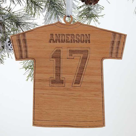 Football Jersey Personalized Natural Wood Ornament Personalized Baby Shower Favors, Plaid Christmas Tree, Custom Christmas Ornaments, Red Wood, Wood Christmas Ornaments, Alder Wood, Wood Christmas, Christmas Wood, Wood Ornaments