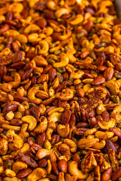 This roasted nuts recipe is a delightful mix of zesty buffalo tang and the savory punch of ranch, all wrapped around your favorite nuts. Ranch Nuts Recipe, Spicy Nut Mix Recipe, Roasted Nuts Recipe Healthy, Roasted Hazelnut Recipes Savory, Ranch Almonds Recipe, Savoury Nuts Recipe, Spicy Nuts Roasted, Seasoned Nuts Recipe Savory, Roasted Cashew Recipes