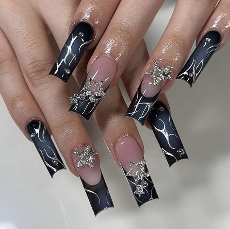 Easy Nails, Grunge Nails, Colored Acrylic Nails, French Tip Acrylic Nails, Unique Acrylic Nails, Long Square Acrylic Nails, Nail Swag, Bling Acrylic Nails, Acrylic Nails Coffin Short