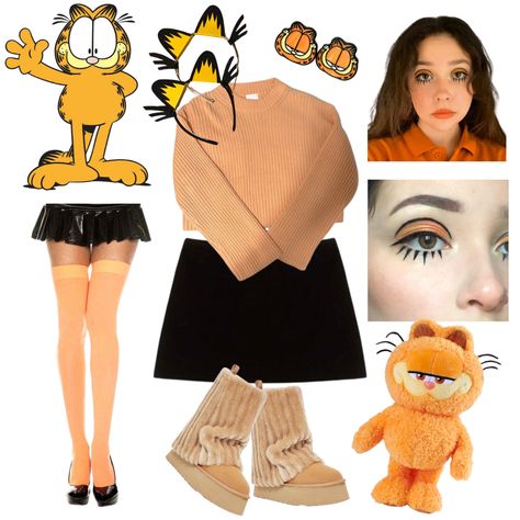 Cosplay Ideas With Glasses, Garfield Costume Women, Indie Halloween Costume Ideas, Garfield And Odie Costume, Diy Garfield Costume, Garfield Costume Diy, Garfield Halloween Costume, Halloween Costumes Individual, Interesting Halloween Costumes