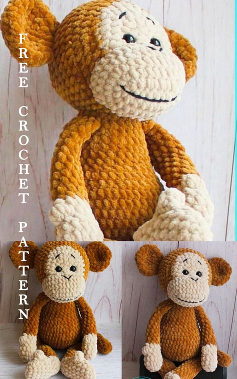 Amigurumi Plush Velvet Monkey Free Crochet Pattern - Amigurumi SDBES Monkey Crochet Pattern Free, Velvet Amigurumi, Crochet Minis, Crochet Monkey Pattern, Amigurumi Monkey, Monkey Crochet, Crocheted Amigurumi, Crochet Toys Free Patterns, Crochet Monkey