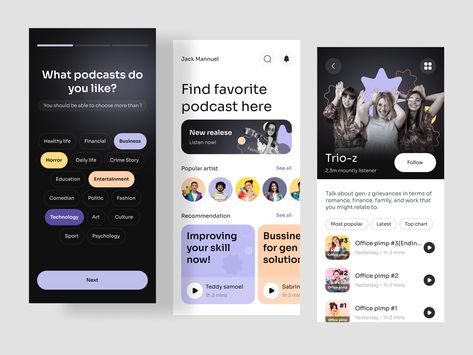 Podcast Mobile App by Annisa Fauziah for Scalla Studio on Dribbble Podcast Website, Podcast App, Sports Psychology, Technology Art, Webpage Design, Ui Inspiration, Popular Artists, Mobile App Design, Game Ui