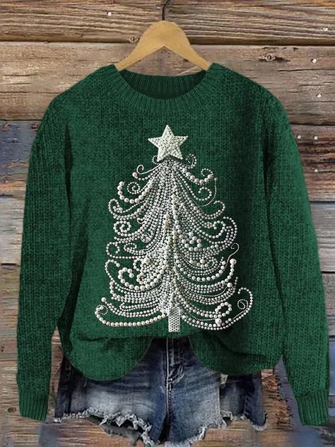 🎅Christmas Cute Sweatshirts🎅 Classy Christmas Tree, Pearl Art, Christmas Tree Print, Classy Christmas, Christmas Clothes, Cozy Knit Sweater, Christmas Style, Cozy Knit, Tree Print