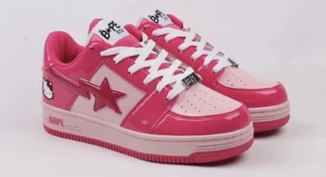 Bape Hello Kitty, Hello Kitty Bape, Bapesta Shoes, Bape Shoes, Painted Canvas Shoes, Hello Kitty Shoes, Trendy Shoes Sneakers, Shoe Wishlist, List Ideas