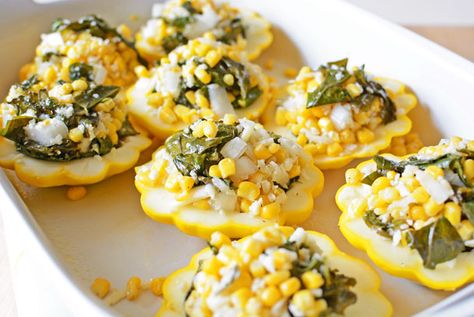 Stuffed Pattypan Squash Recipes, Scallop Squash Recipes, Pattypan Squash Recipes, Pan Squash, Pattypan Squash, Csa Box, Yellow Squash Recipes, Csa Recipes, Paleo Lunch