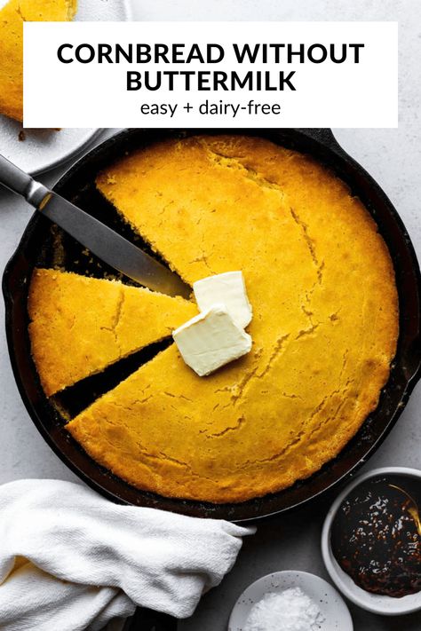 This easy Southern Cornbread without Buttermilk is moist, buttery, and has a crispy golden brown crust. It's the BEST homemade cornbread you'll ever make, thanks to a few tips and tricks that I am sharing with you today. It's also dairy-free and can be made vegan with just 1 swap! Cornbread Without Buttermilk, Best Homemade Cornbread, Dairy Free Cornbread, Hearty Dinner Ideas, Easy Southern Cornbread, Country Cornbread, The Best Cornbread, Healthy Family Dinner Recipes, Healthy Fall Desserts