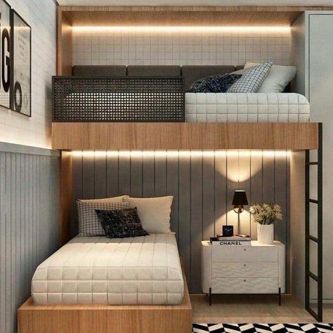 Mums are making double height bunk beds to give their kids more space in their bedrooms Scandinavian Built In Bunk Beds, Bunk Bed Rooms, Bunk Beds Built In, Bunk Rooms, Bunk Bed Designs, Kids Interior Room, Small Room Design, Bunk Room, Room Design Bedroom