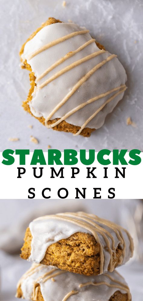 These Starbucks pumpkin scones are the best copycat recipe out there. Made with a thick and soft pumpkin scone base then topped with a sweet glaze for the ultimate finish! Homemade Powdered Sugar, Starbucks Pumpkin Scones, Pumpkin Spice Scones, Pumpkin Scones Recipe, Powdered Sugar Glaze, Scone Recipes, Sweet Glaze, No Judgement, Midday Snack