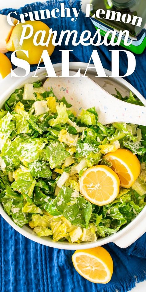 Crunchy Lemon Parmesan Salad, Tiktok Salad, Lemon Parmesan Salad, Parmesan Salad, Lemon Salad, Romaine Salad, Crunchy Salad, Salad Recipes For Dinner, Yummy Salad Recipes