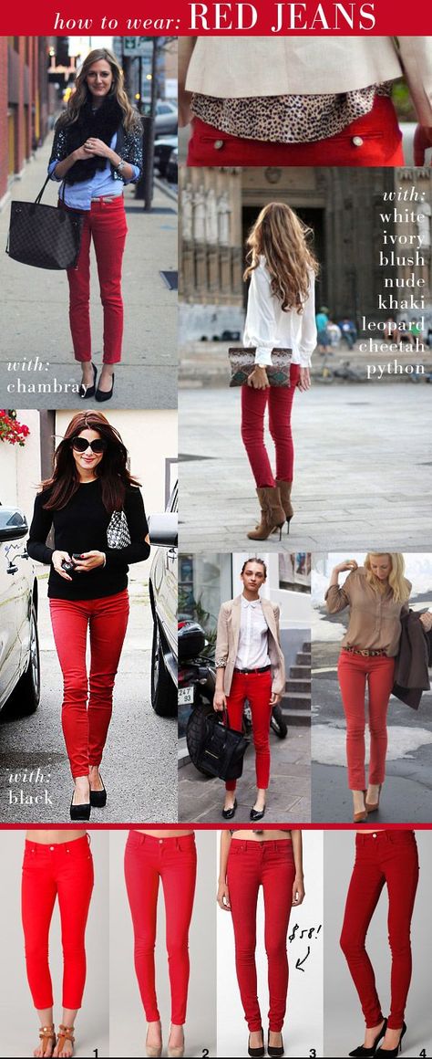 I want red pants! Red Pants Outfit, Mint Jeans, Mode Shoes, Moda Chic, Red Jeans, Wear Red, Red Pants, 가을 패션, Wearing Red