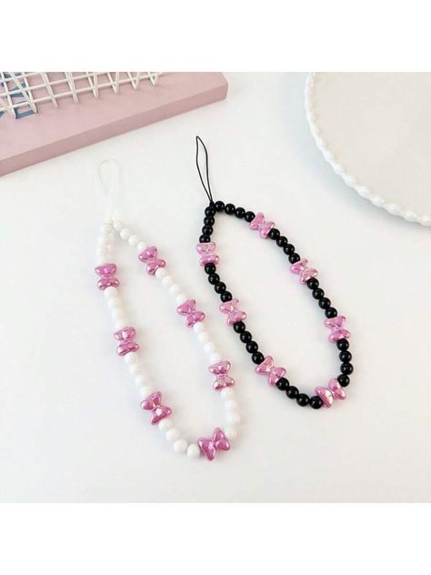 Multicolor  Collar  Plastic  DIY Phone Lanyards Embellished   Phone Accessories Commission Ideas, Korean Phones, Manik Manik, Bead Keychain, Strap Phone, Bead Charms Diy, Diy Bracelet Designs, Phone Lanyard, Simple Aesthetic