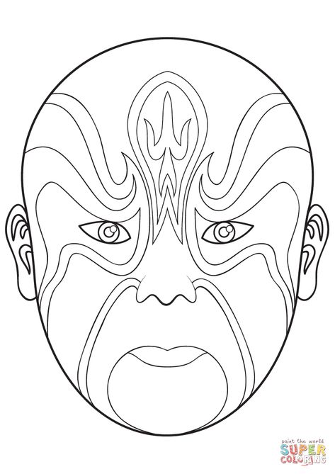 Mask Coloring Page, Kabuki Mask, Chinese Opera Mask, Chinese Mask, Opera Mask, Beijing Opera, Chinese New Year Dragon, Dragon Mask, Chinese Crafts