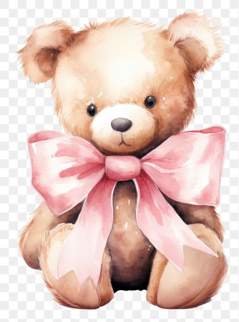 Teddy Bear Painting, Cute Kawaii Bear, Bow Background, Bow Watercolor, Teddy Bear Png, Teddy Bear Cartoon, Woodland Animals Theme, Teddy Bear Images, Baby Animal Drawings