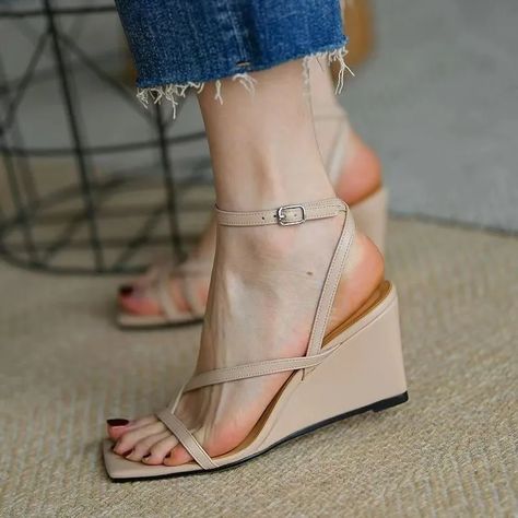 16.2US $ 62% OFF|Women Increased Platform Sandals Summer Shoes New Wedges Designer Slingback Beach Shoes Casual Home Slides Mujer Banquet Pumps| |   - AliExpress French Style Shoes, Sandals With Platform, Summer Wedge Sandals, Beige Sandals Heels, Comfortable Wedges Sandals, Flat Platform Sandals, Comfortable Wedges, Summer Wedges, Roman Sandals