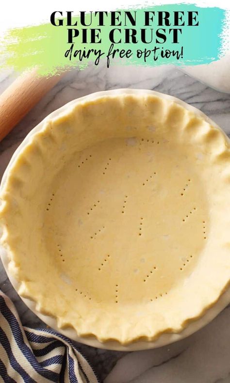 My go-to gluten free pie crust - tender, flakey and easy to make! Made with ingredients that you likely already have on hand in your gluten free kitchen. This crust has also been carefully tested with a variety of dairy-free butter substitutes! #glutenfree #glutenfreepie #dairyfreepie #glutenfreepiecrust Coconut Oil Pie Crust Recipe, Coconut Oil Pie Crust, Lard Pie Crust, Healthy Pie Crust, Dairy Free Pies, Oil Pie Crust, Healthy Pies, Easy Pie Crust, Gluten Free Pie Crust