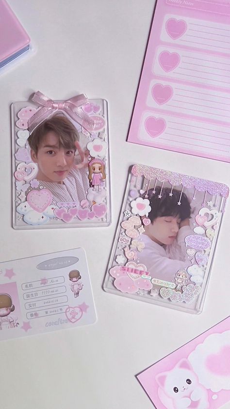 Pink Toploader Deco, Toploader Deco Ideas, Top Loader Deco, Kpop Toploader Deco, Toploader Decor, Photocard Deco, Pc Decoration, Kpop Deco, Toploader Deco