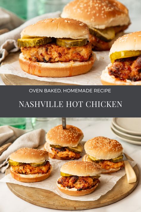 Baked Nashville Hot Chicken Sandwich, Nashville Hot Honey Chicken Sandwich, Nashville Hot Chicken Sandwich Air Fryer, Baked Nashville Hot Chicken, Nashville Hot Chicken Sandwich Recipe, Hot Honey Chicken Sandwich, Nashville Hot Chicken Sandwich, Nashville Hot Chicken Recipe, Awesome Sandwiches