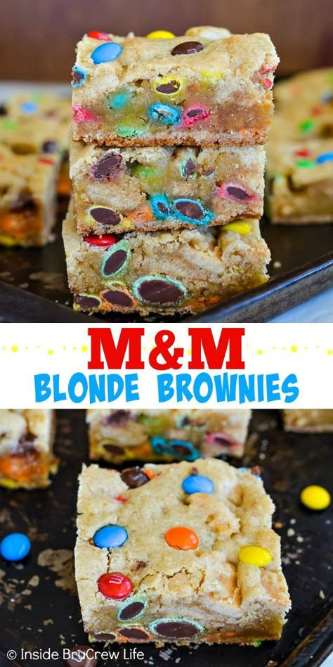 Blonde Brownie Recipe, Bake Sale Treats, Blonde Brownies, Bake Sale Recipes, M And M, Cookie Bar, Chewy Candy, Oreo Dessert, School Snacks