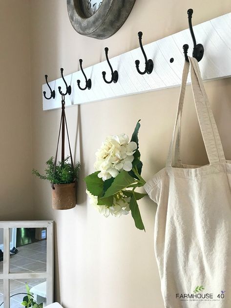 1-hour-coat-rack Mudroom Coat Rack, Farmhouse Coat Rack Entrance, Farm Coat Rack, Barnboard Coat Hanger, Rustic Coat Rack Entryway Lowe's, Breezeway Ideas, Kitchen Mudroom, Antique Coat Rack, Barn Wood Coat Rack