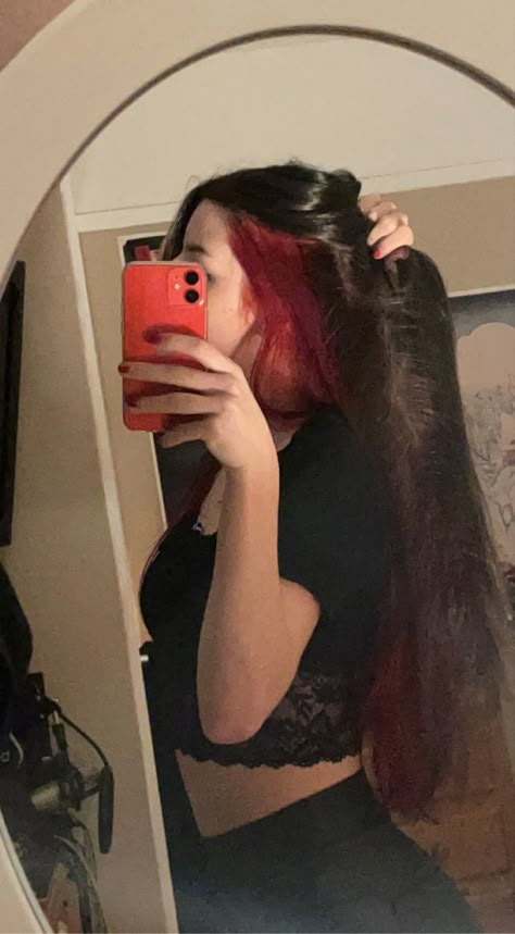 Under Layer Hair Dye, Red Hair Underneath, Under Hair Dye, Underdye Hair, Hair Dyed Underneath, Layer Hair, Black Red Hair, Hair Color Underneath, Red Hair Inspo