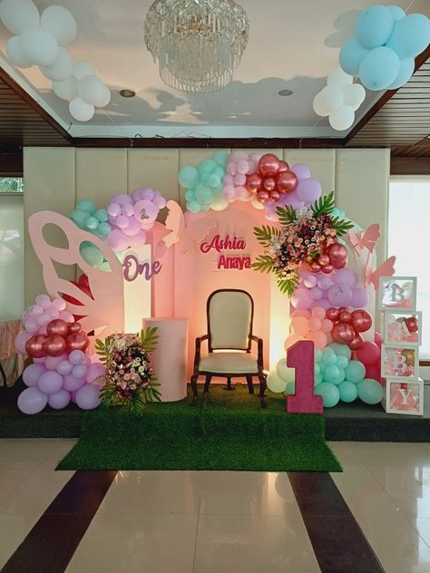 Birthday Decors, Birthday Ballon, Balloons Decor, Baby Birthday Decorations, Balloons Decorations, Decor Themes, Butterfly Theme, Custom Balloons, Wedding Stage Decorations