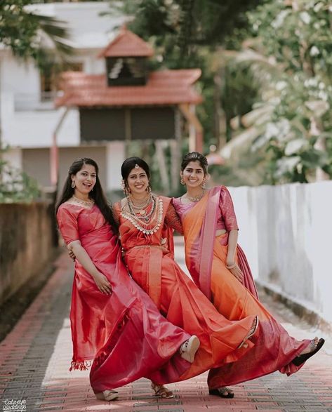 Steal-Worthy South Indian Bridesmaids Photoshoot Ideas For Weddings South Indian Bridesmaids, Bridesmaids Photoshoot, Funny Wedding Poses, Sisters Photography Poses, Haldi Photoshoot, Bridesmaid Poses, Indian Bride Poses, Ideas For Weddings, Indian Bride Photography Poses