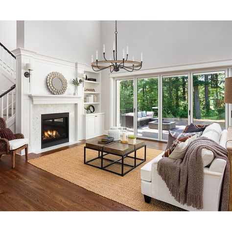 Bookshelves next to fireplace