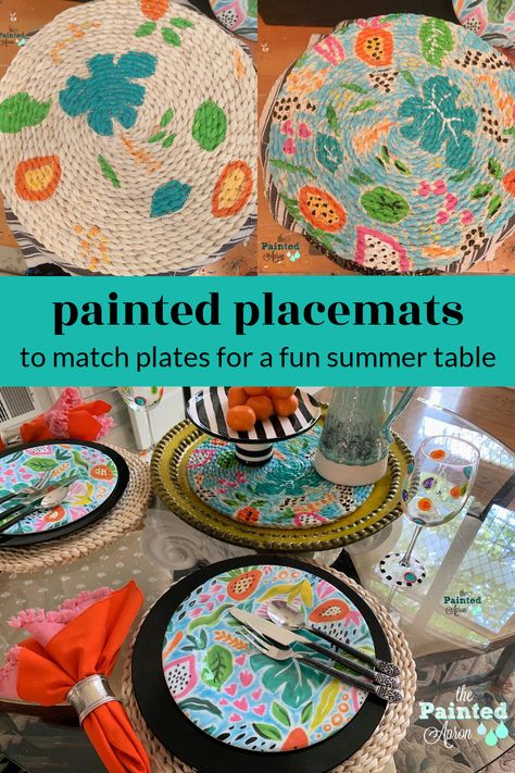 Creations, Painted Placemats | The Painted Apron Hand Painted Placemats, Placemats Ideas Diy, Painted Placemats, Mat Painting, Jute Mat, Painted Apron, Personalised Placemats, Jute Craft, Diy Placemats