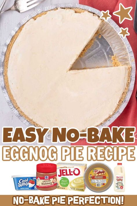 No Bake Eggnog Pie, Christmas Pie Recipes, Holiday Pies Recipes, Eggnog Pie, Holiday Pie, Baking Recipes Pie, Xmas Desserts, Pudding Flavors, Christmas Cookbook