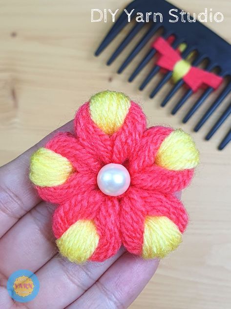 Flower Making Ideas, Woolen Flower Making, Japanese Ornaments, Hand Embroidery Flower Designs, Yarn Flower, Diy Hand Embroidery, Embroidery Easy, Woolen Flower, Woolen Craft