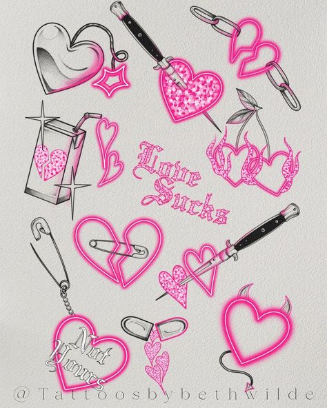 Y2k Heart Tattoo, Liner Tattoo, Petit Tattoo, Cool Tattoo Drawings, Pink Tattoo, Clever Tattoos, Flash Tattoo Designs, Cute Little Tattoos, Pretty Tattoos For Women