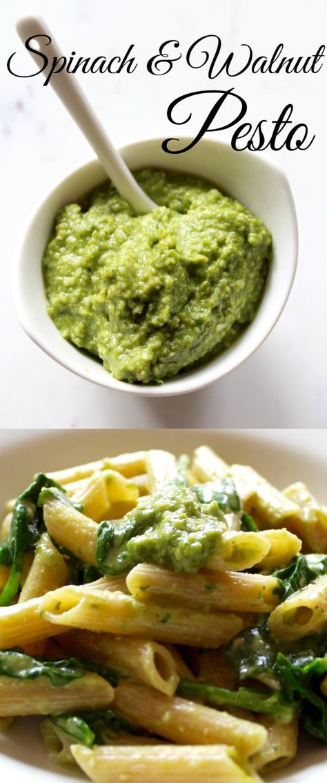 Pesto Spinach, Processor Recipes, Walnut Pesto, Walnut Recipes, Baby Foods, Homemade Pesto, Homemade Spices, Pesto Recipe, So Fresh