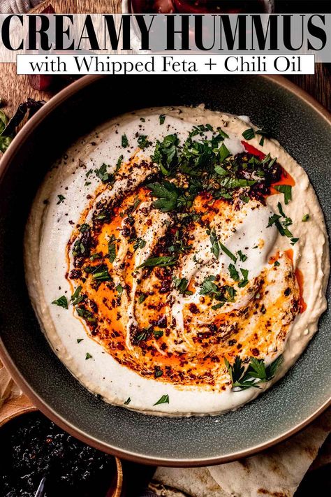 Whipped Feta Cheese, Feta Hummus, Hummus Flavors, Best Hummus Recipe, Classic Hummus, Chili Oil Recipe, Dips Recipes, Hummus Ingredients, Hummus Recipe Homemade