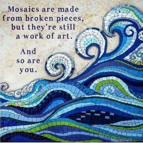 Even Broken Pieces Can Make Something Beautiful Mosaic Waves, Mosaic Bathroom, Mosaic Tile Art, Mosaic Murals, Mosaic Table, Mosaic Garden, Mosaic Projects, Sea Waves, Stained Glass Mosaic