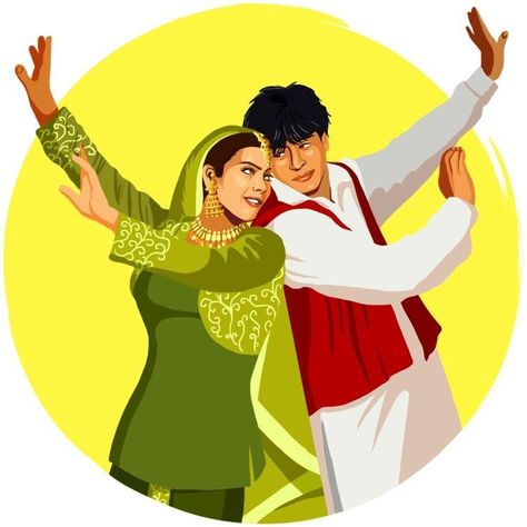 Ddlj Movie Poster, Bollywood Art Poster, Bollywood Cartoon Art, Bollywood Movie Illustration, Bollywood Artwork, Bollywood Posters Art, Bollywood Movie Posters Art, Bollywood Illustration Art, Bollywood Logo