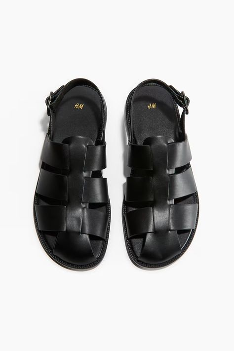 Fisherman sandals - No heel - Black - Men | H&M GB Sandals With Straps, Fisherman Sandals, A Metal, Metal Buckles, Strap Heels, Black Heels, Strap Sandals, Black Men, H&m