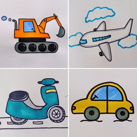 Cute Vehicles Drawing, Vehicle Drawing Easy, Easy Vehicle Drawing For Kids, Transport Drawing For Kids, Easy Car Drawing For Kids, Vehicles Drawing For Kids, Car Easy Drawing, Car Drawing For Kids, Cars Drawing Easy