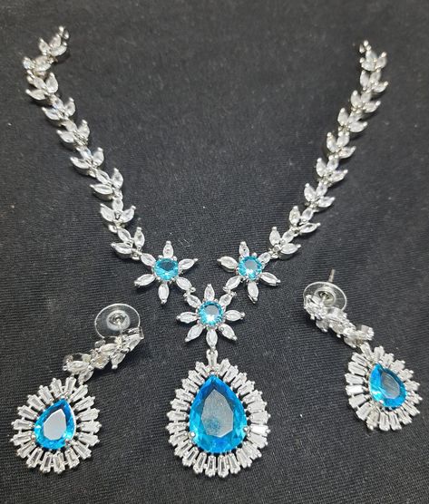 High quality American diamond necklace with earring in sky blue color WhatsApp for order 9650375040 https://www.instagram.com/tv/C5vBgQoOtNO/?igsh=amxycHBpZGd4YWxk Visit the profile for more articles American Diamond Necklaces, Sky Blue Color, American Diamond, Sky Blue, Bridal Jewelry, Blue Sky, Diamond Necklace, Blue Color, Tv