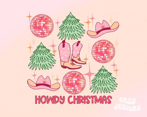 Christmas Cowboy Wallpaper, Pink Western Christmas, Christmas Aesthetic Design, Christmas Western, Cowgirl Christmas Wallpaper, Western Christmas Painting, Cowgirl Christmas, Western Christmas Wallpaper, Texas Christmas