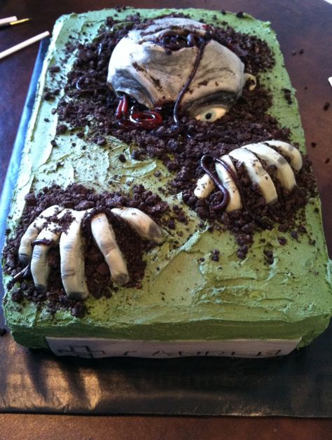 Zombie Birthday Party Ideas, Scary Cake, Zombie Cakes, Zombies 3 Birthday Cake, Zombies 3 Cake Ideas, Zombies Movie Cake, Zombie Cake Ideas, Zombie Cakes For Kids, Zombie Monster Truck Birthday Cake