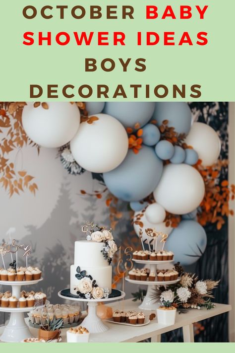 Planning a baby shower for a boy this October? Discover incredible decorations that will wow your guests and make your event truly special! 🎉 From playful decor to exciting themes, these ideas are perfect for creating a memorable celebration. Host a standout shower with these fantastic boy-themed decorations! November Baby Shower Themes Boys, Baby Shower In November Ideas, October Boy Baby Shower Ideas, Fall Baby Shower Decorations Boy, Falling For Baby Shower Ideas, Outdoor Baby Shower Ideas For Boys, Fall Baby Boy Shower Themes, Fall Baby Shower Ideas For Boys Themes, Baby Boy Fall Shower Ideas